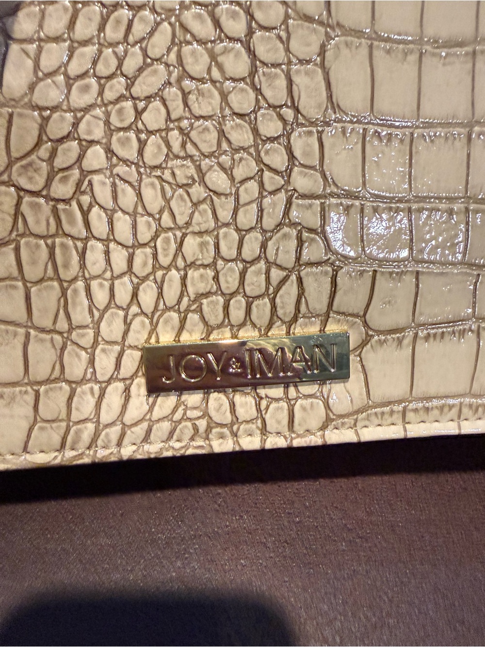 Joy & Iman Beige Croc-Embossed Chain Shoulder Bag with Gold Strap - Picture 5 of 8